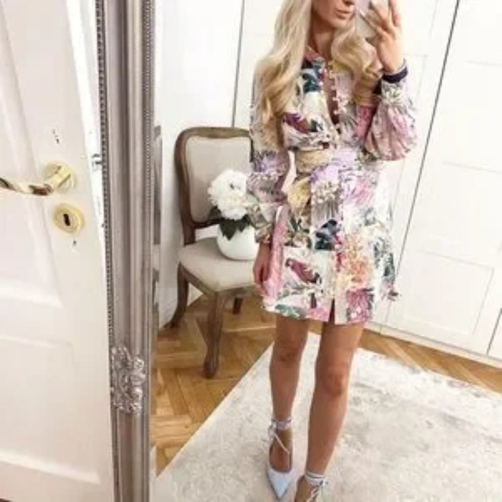 NWT ZARA Linen Floral Print Dress Blogger Favorite - Picture 10 of 16